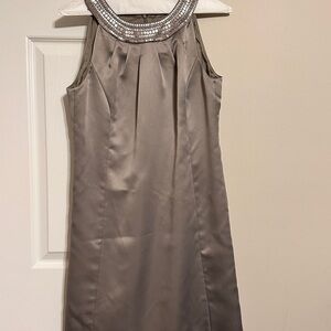LOFT Silver Gray Sleeveless Beaded Sequin Neck Dress sz 4